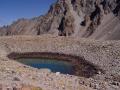 Thermokarst lake in terminal moraine of the Adygine glacier